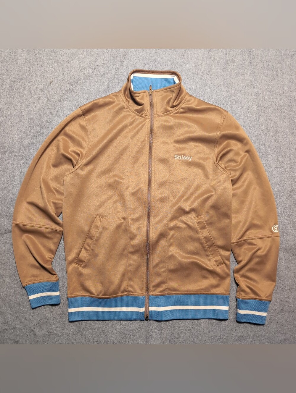Y2K Stussy Tape Zipper Track Polo Jacket Size Small Sports Embroidered